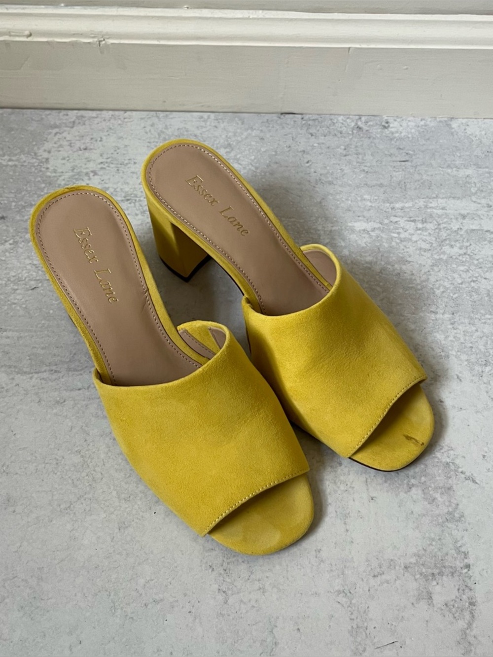 Essex Lane Suede Slip On Mules 7 Bright Yellow Heels